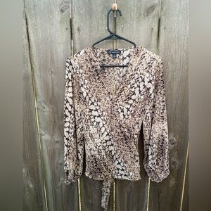 INC Snakeskin Long Sleeve Wrap Top Blouse Office Casual XS